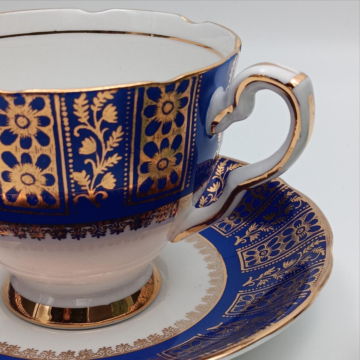 Royal Strafford Set of 3 Teacups in Burgundy, Blue and Green