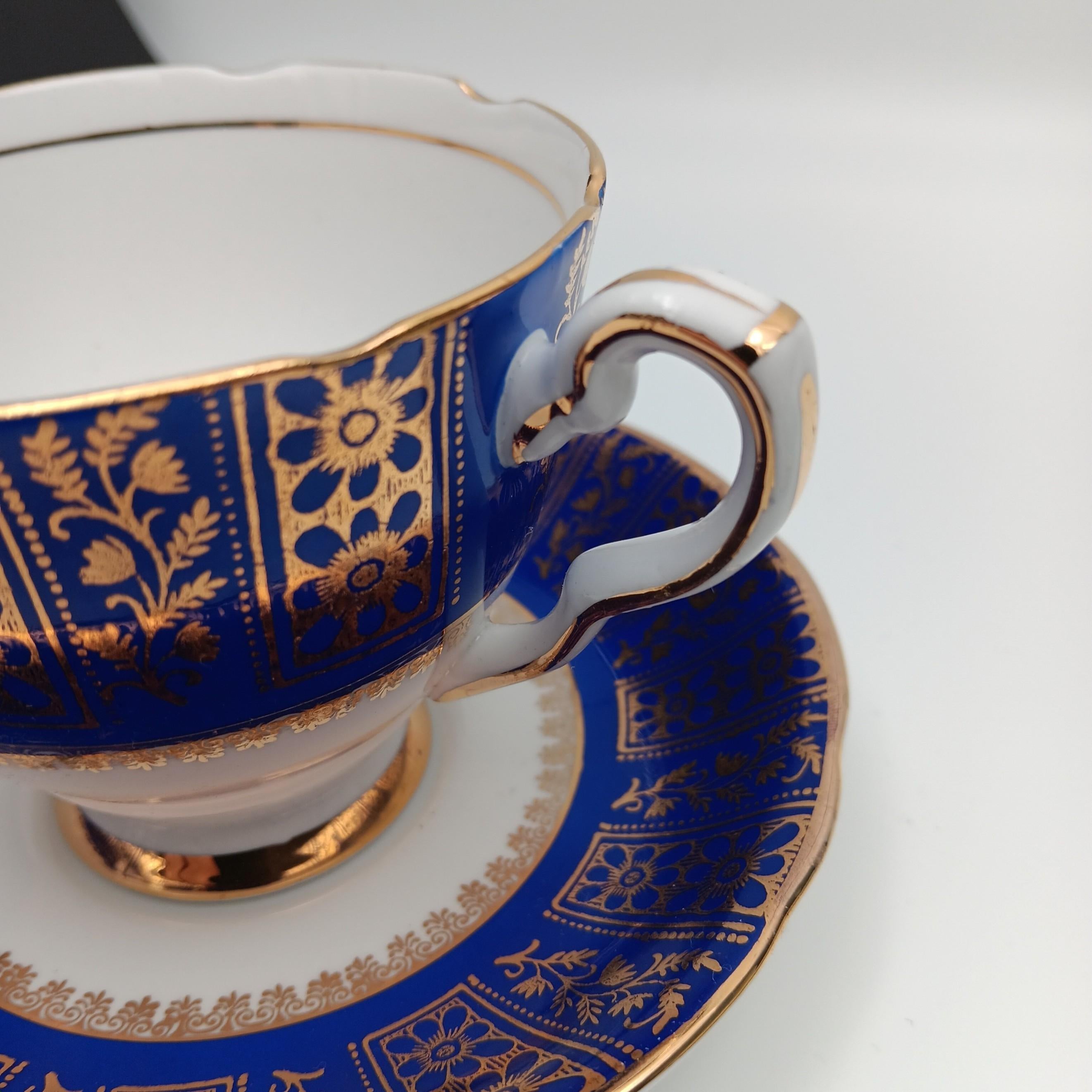 Royal Strafford Set of 3 Teacups in Burgundy, Blue and Green