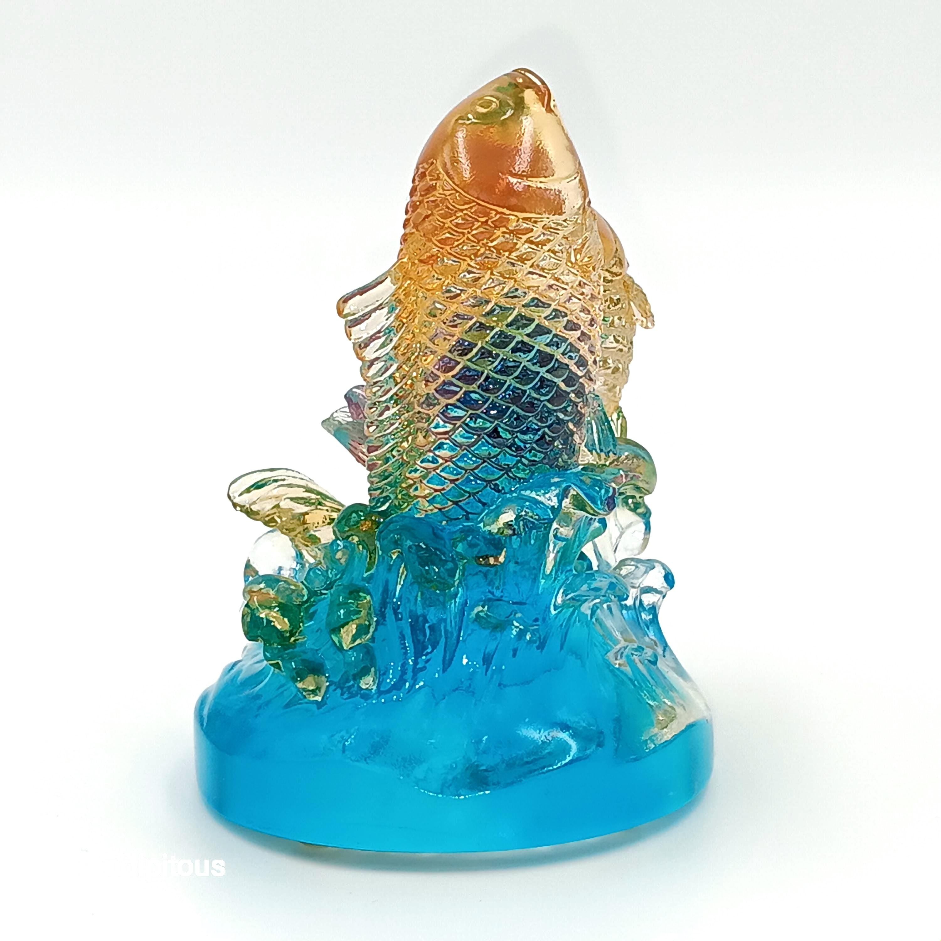 LIULI Crystal Art, Feng Shui, Koi Fish with Lotus Flower