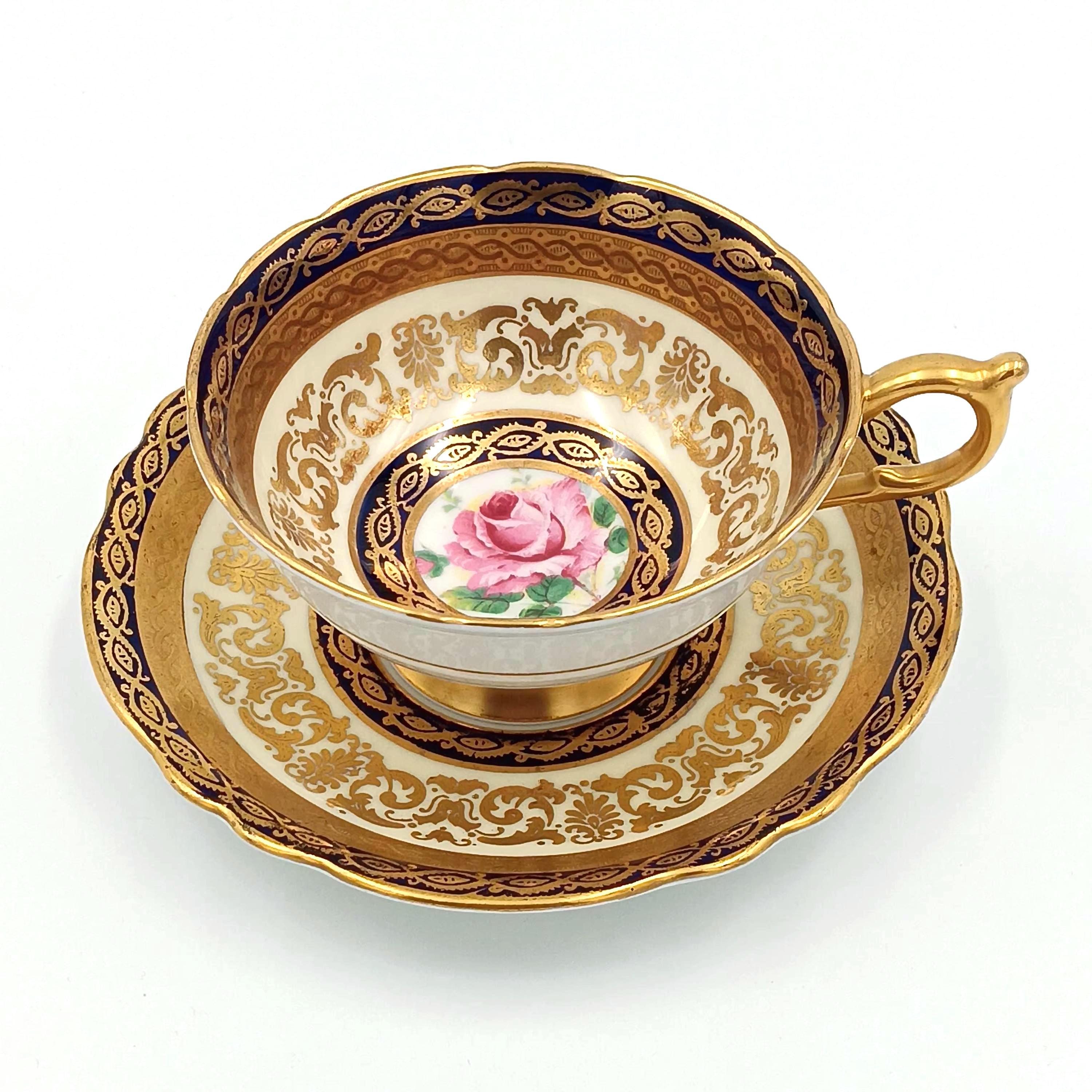 Paragon, Double Warrant, Cobalt Blue, Floating Rose Teacup & Saucer