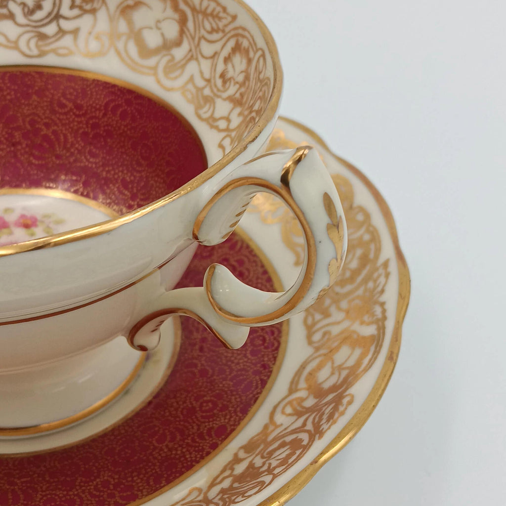 Rare Hammersley Hand Painted Red-Burgundy Teacup & Saucer