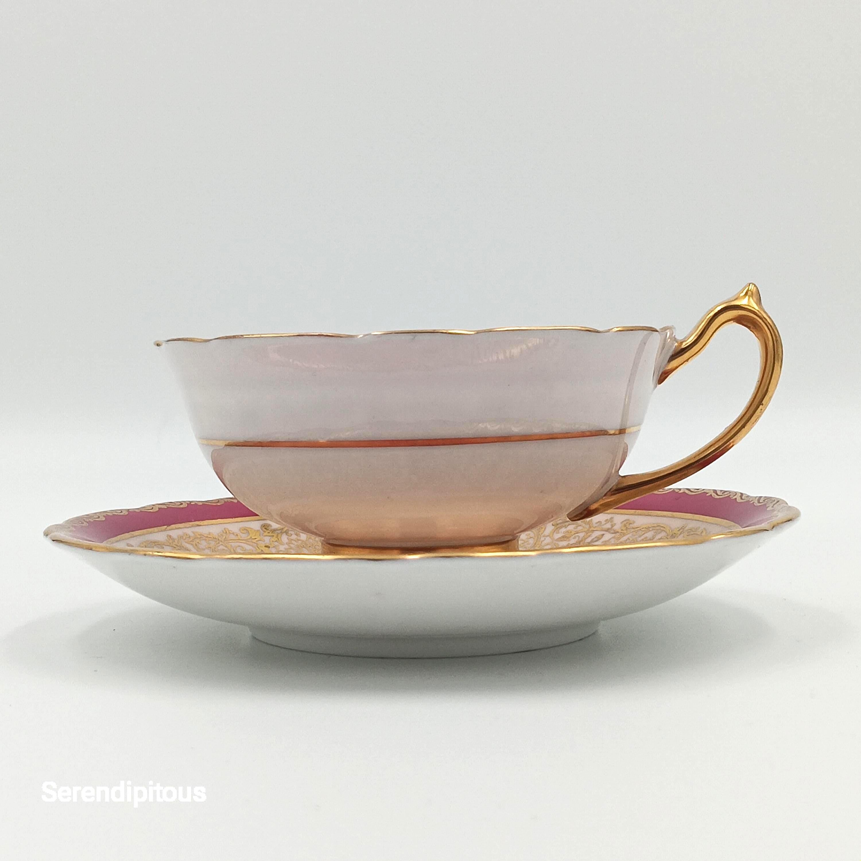 Paragon's  'Rose Bud Maroon' Double Warranted Teacup & Saucer with Gold Filigree