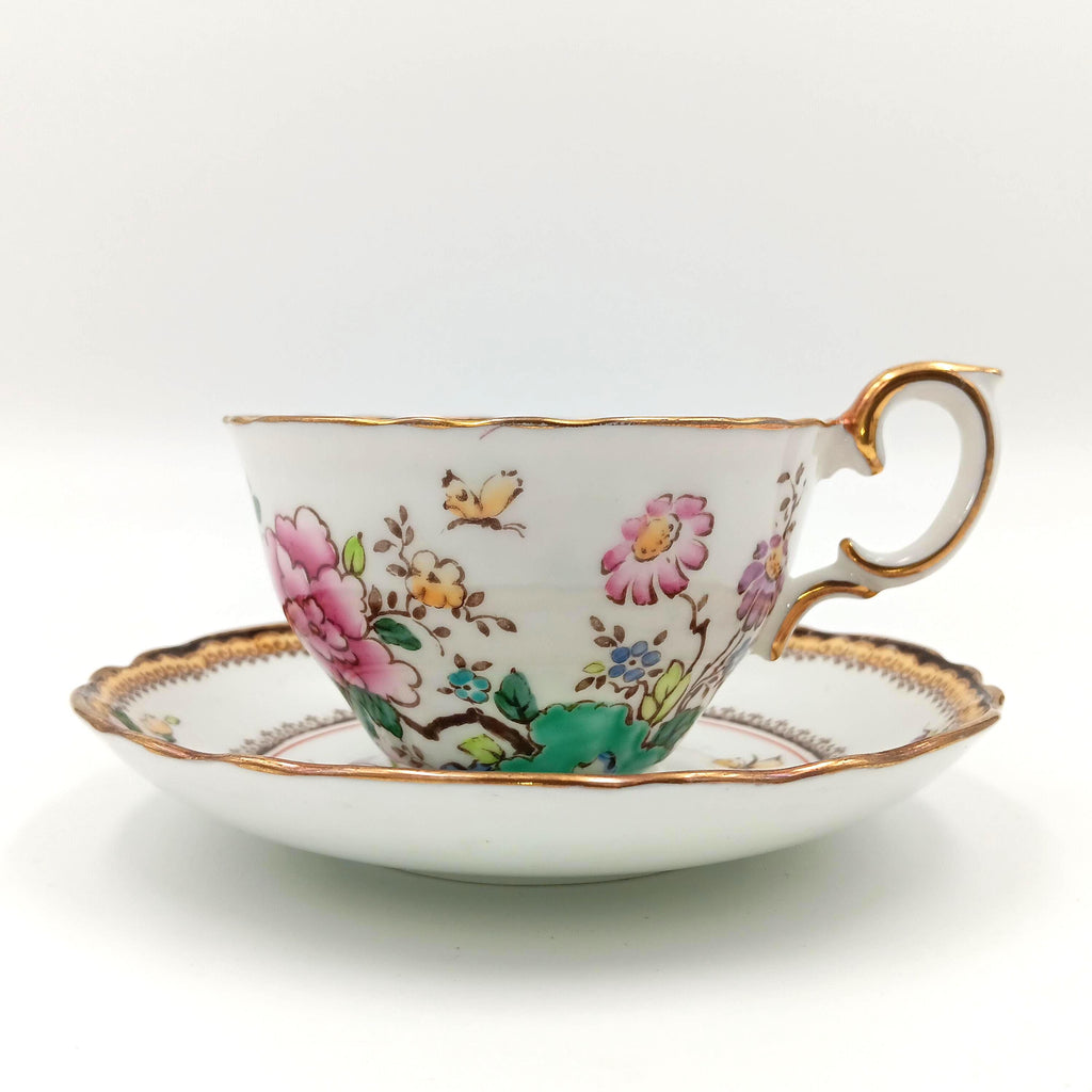 1930s Crown Staffordshire Hand-Painted Teacup & Saucer