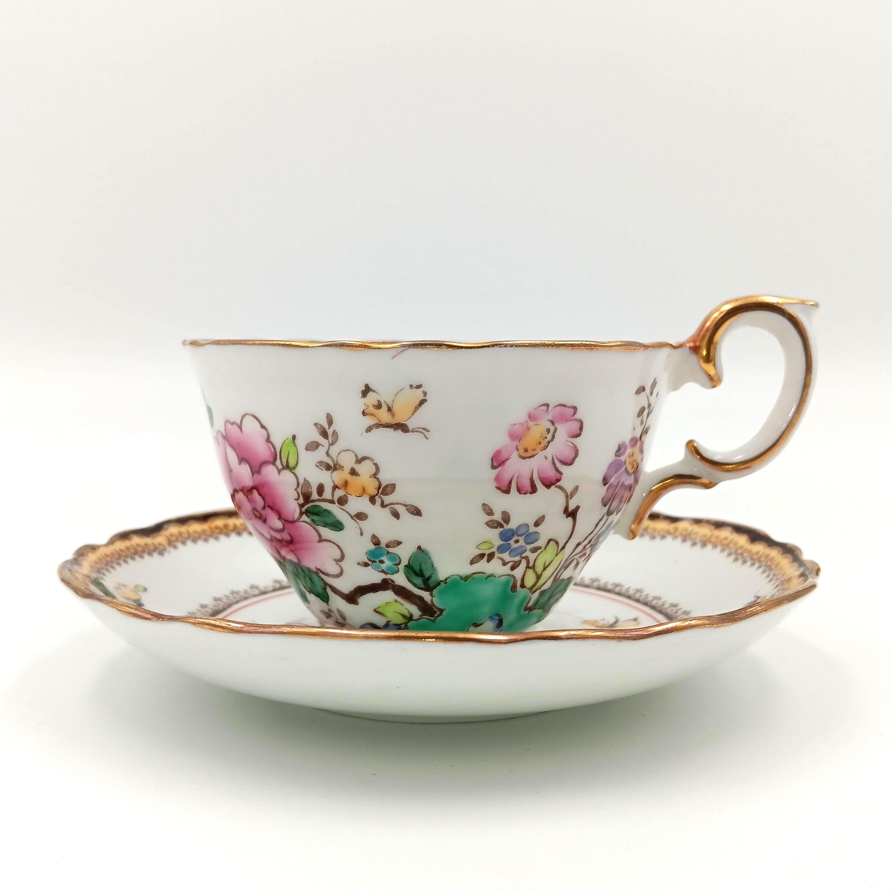 1930s Crown Staffordshire Hand-Painted Teacup & Saucer