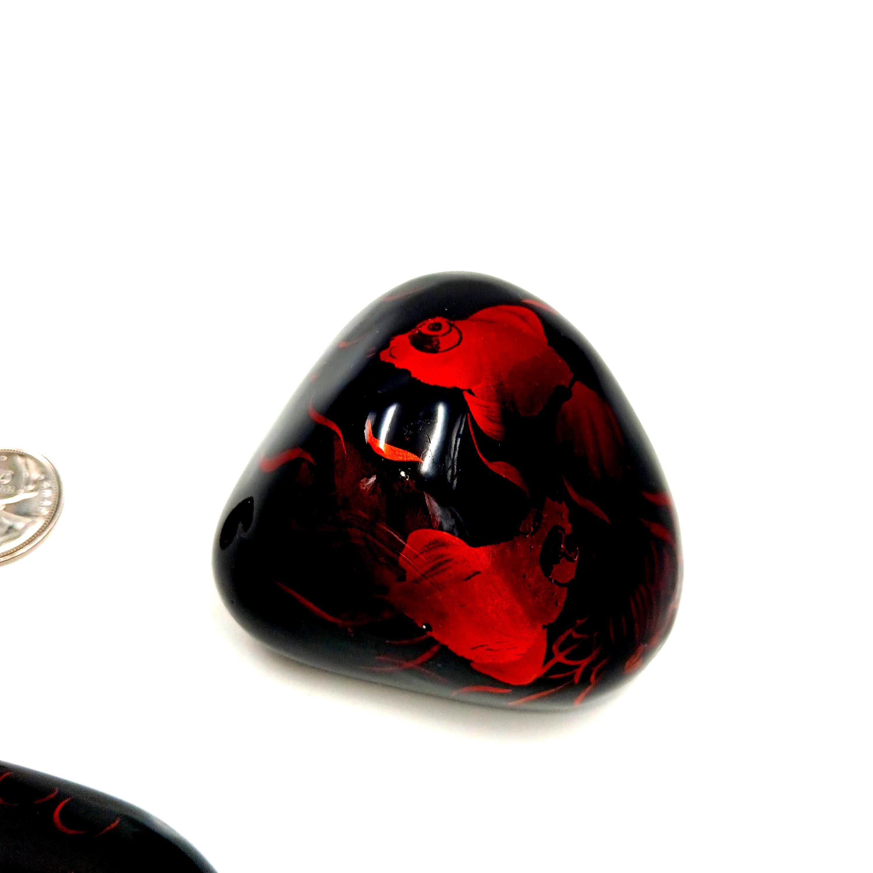 Set of Two Lacquered, Hand Painted Orange Koi Fish Stone Paperweights from Vietnam