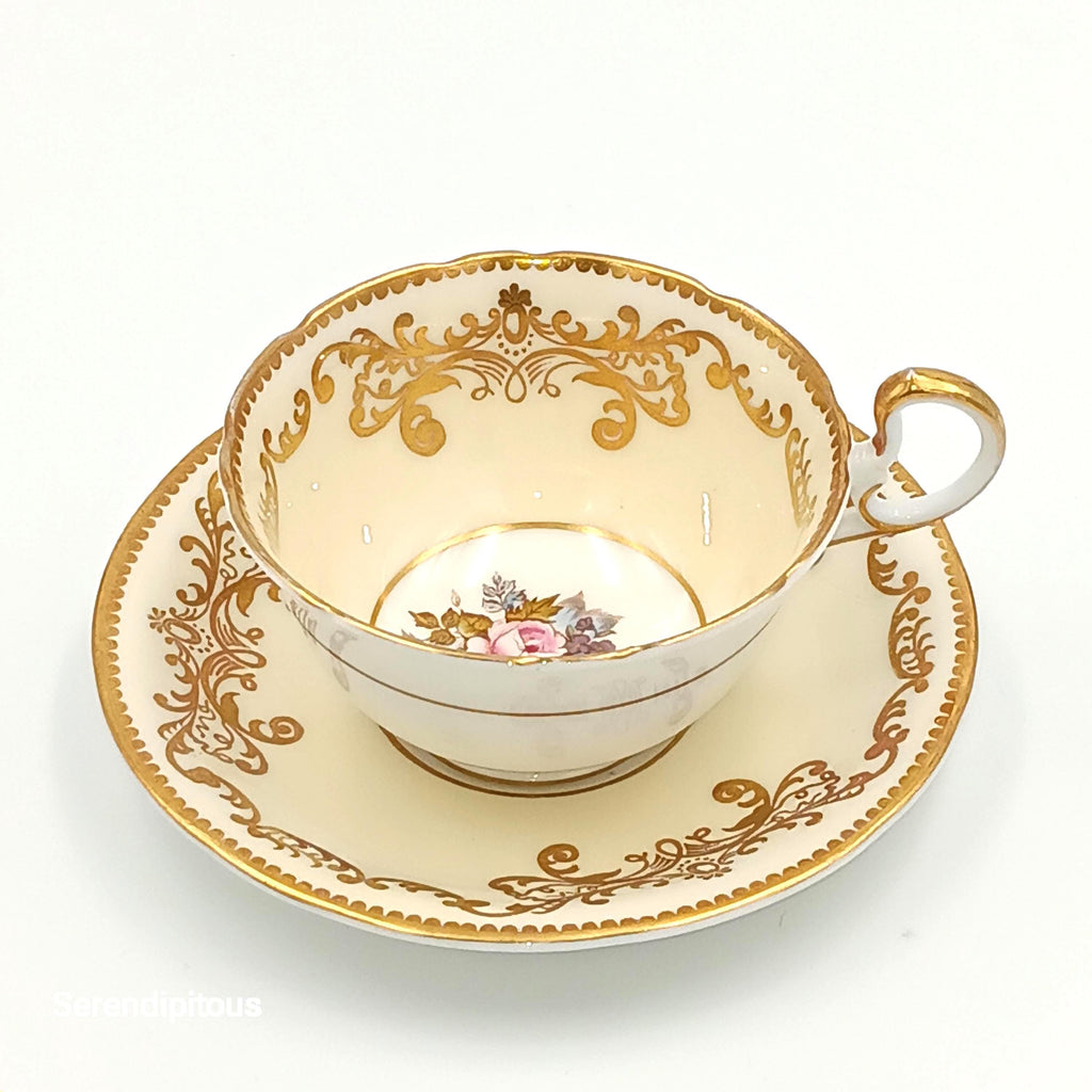 Aynsley Signed by J A Bailey, Hand-Painted floral bouquet, Yellow & Gold Fine Bone China