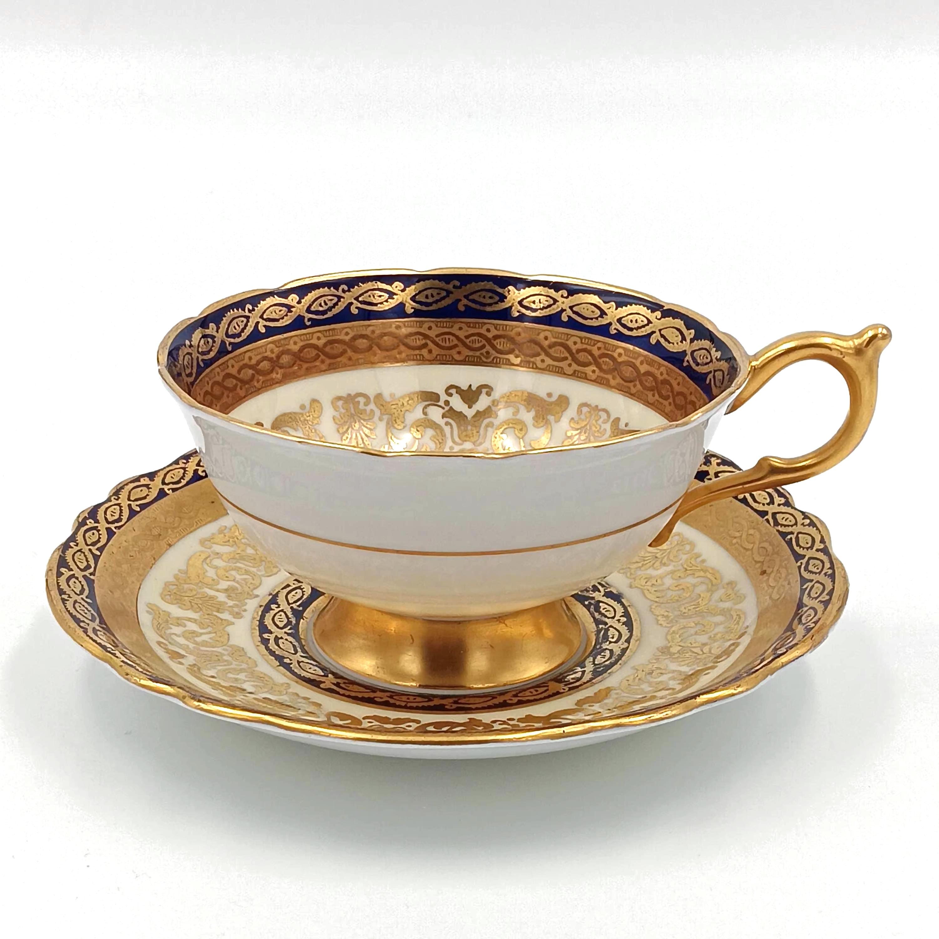 Paragon, Double Warrant, Cobalt Blue, Floating Rose Teacup & Saucer