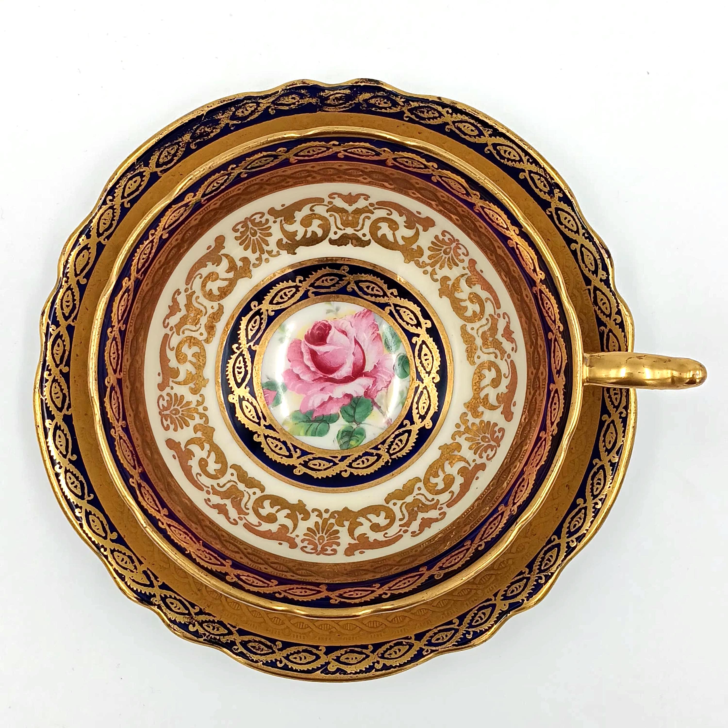 Paragon, Double Warrant, Cobalt Blue, Floating Rose Teacup & Saucer