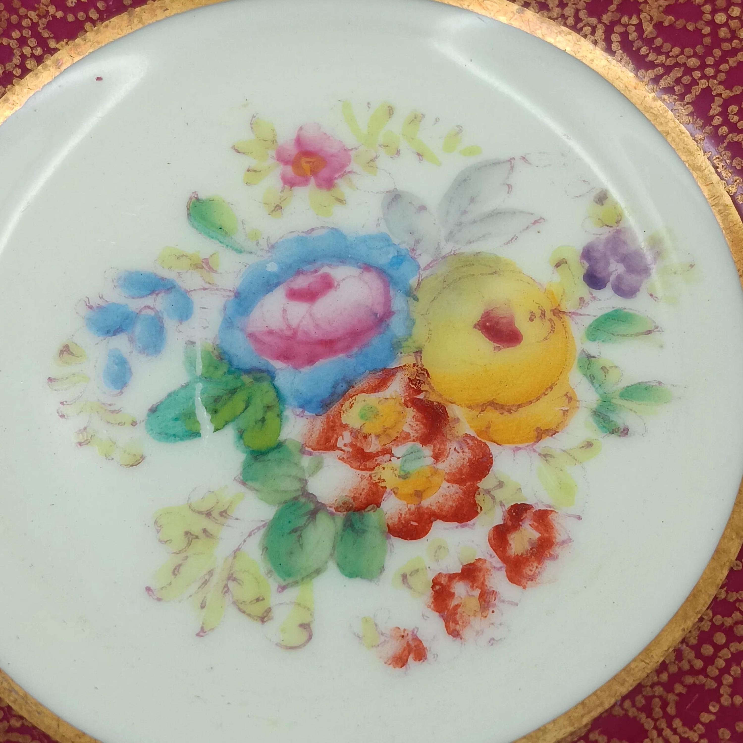 Rare Hammersley Hand Painted Red-Burgundy Teacup & Saucer