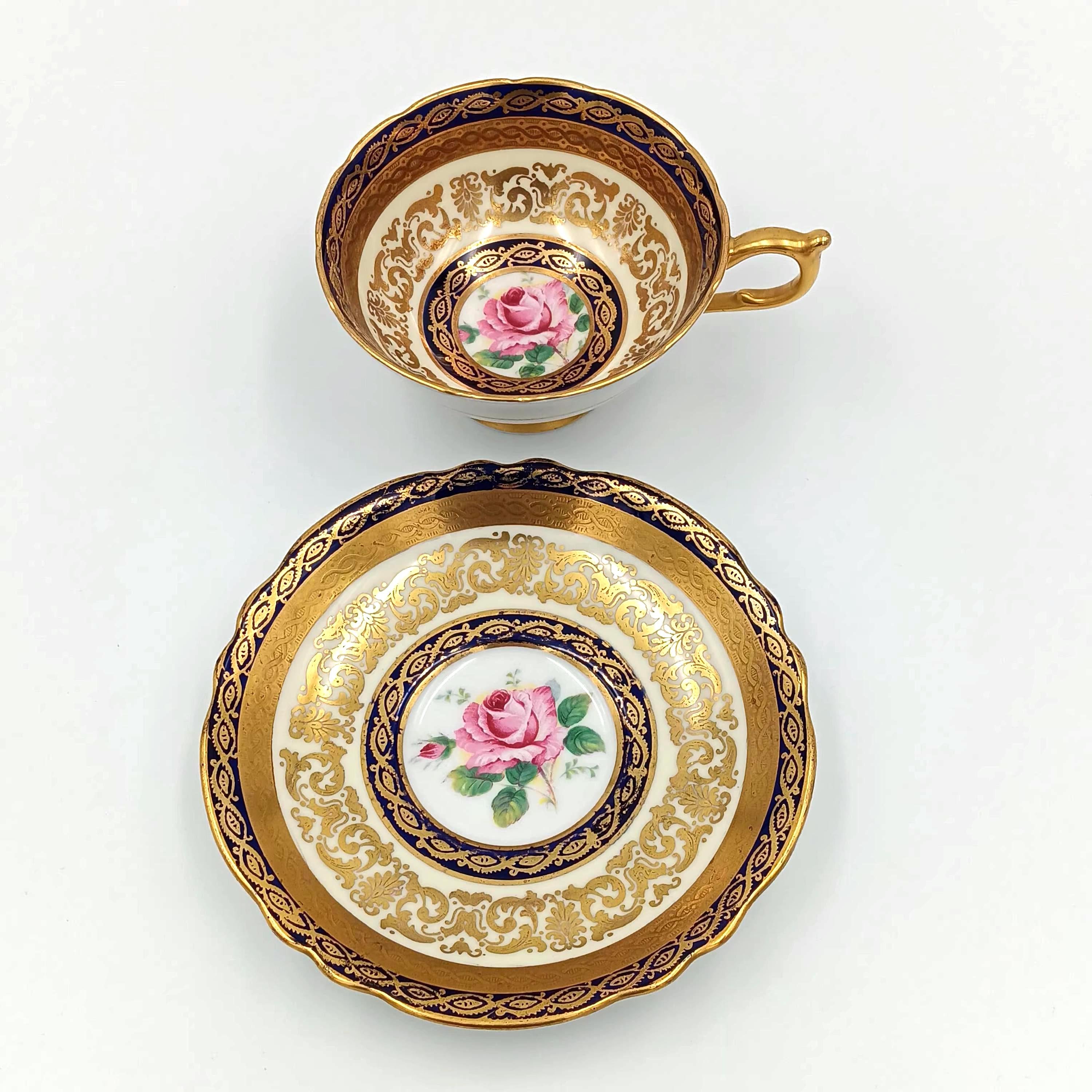 Paragon, Double Warrant, Cobalt Blue, Floating Rose Teacup & Saucer