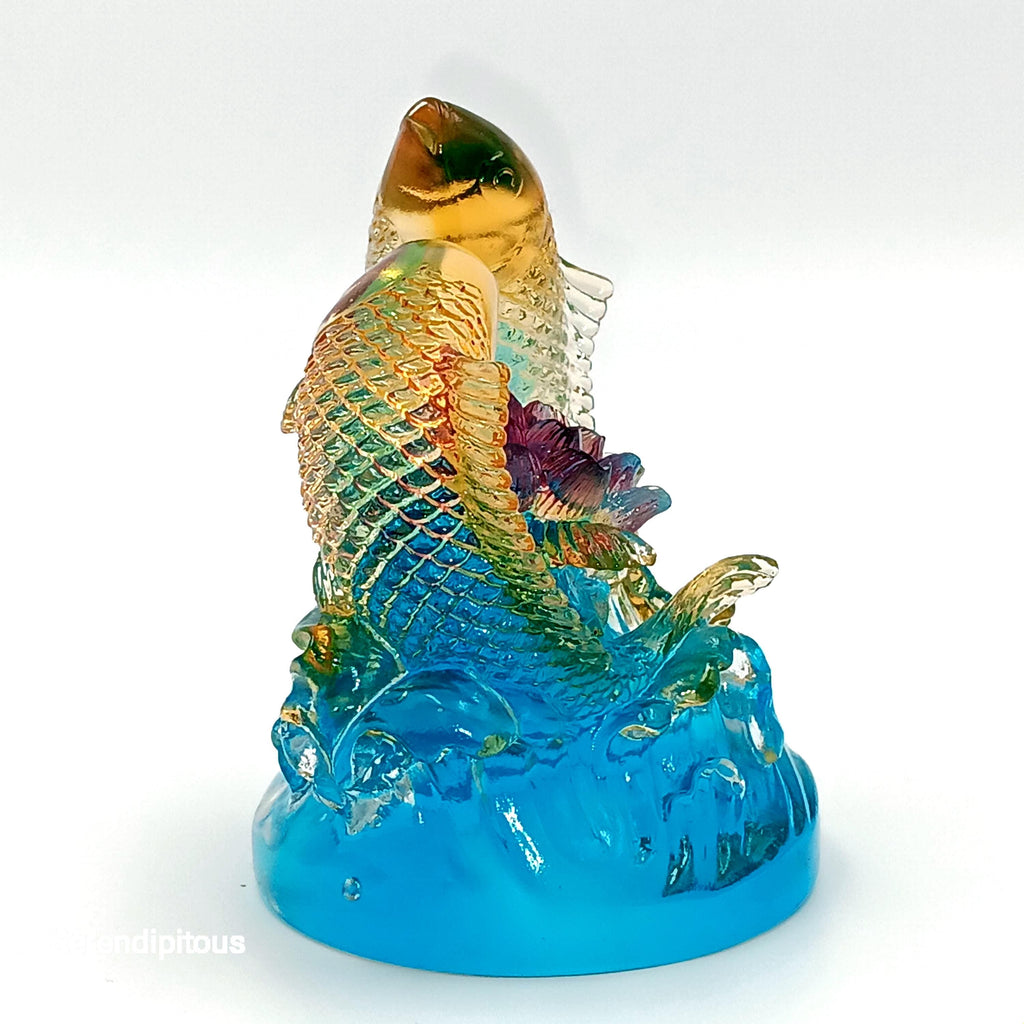 LIULI Crystal Art, Feng Shui, Koi Fish with Lotus Flower