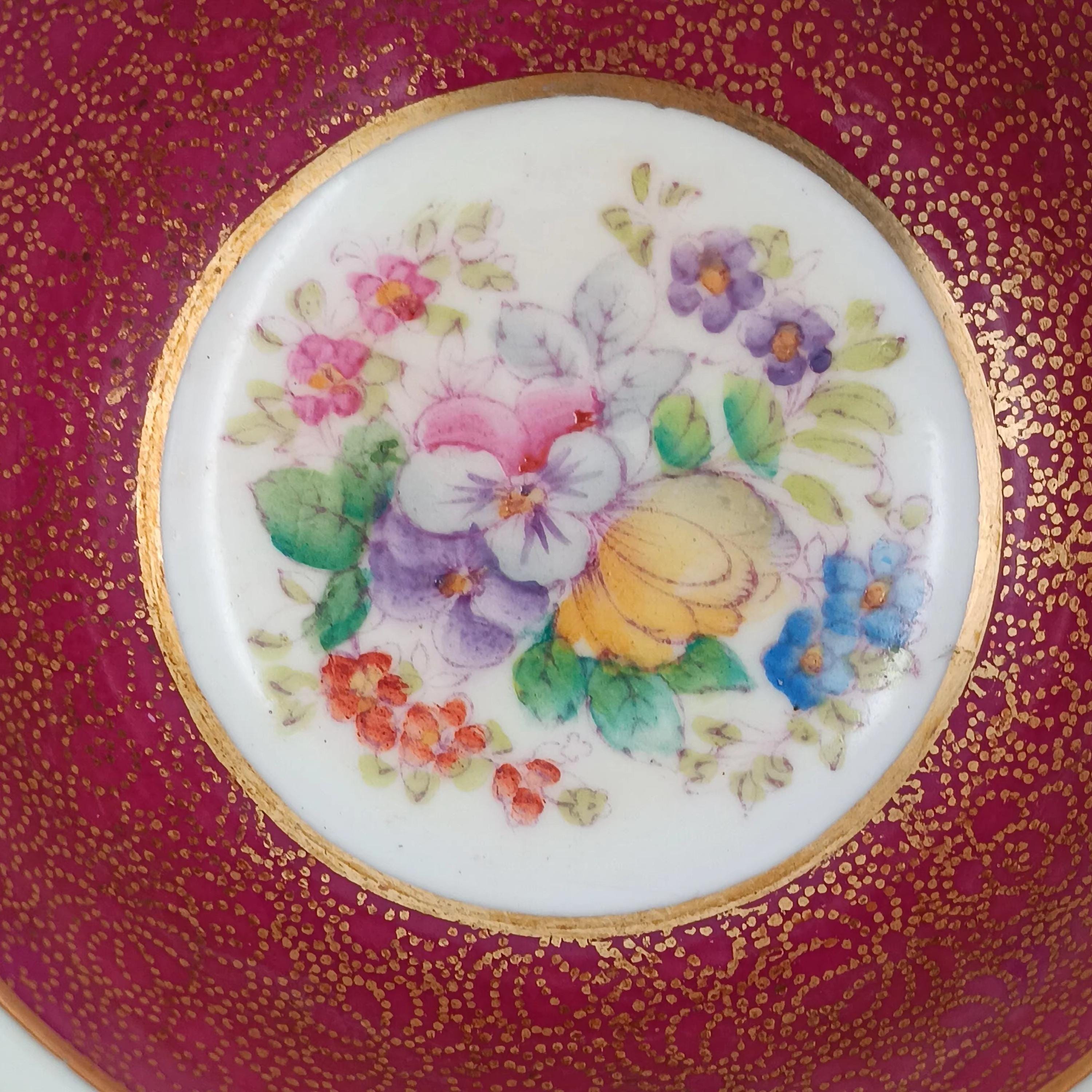Rare Hammersley Hand Painted Red-Burgundy Teacup & Saucer