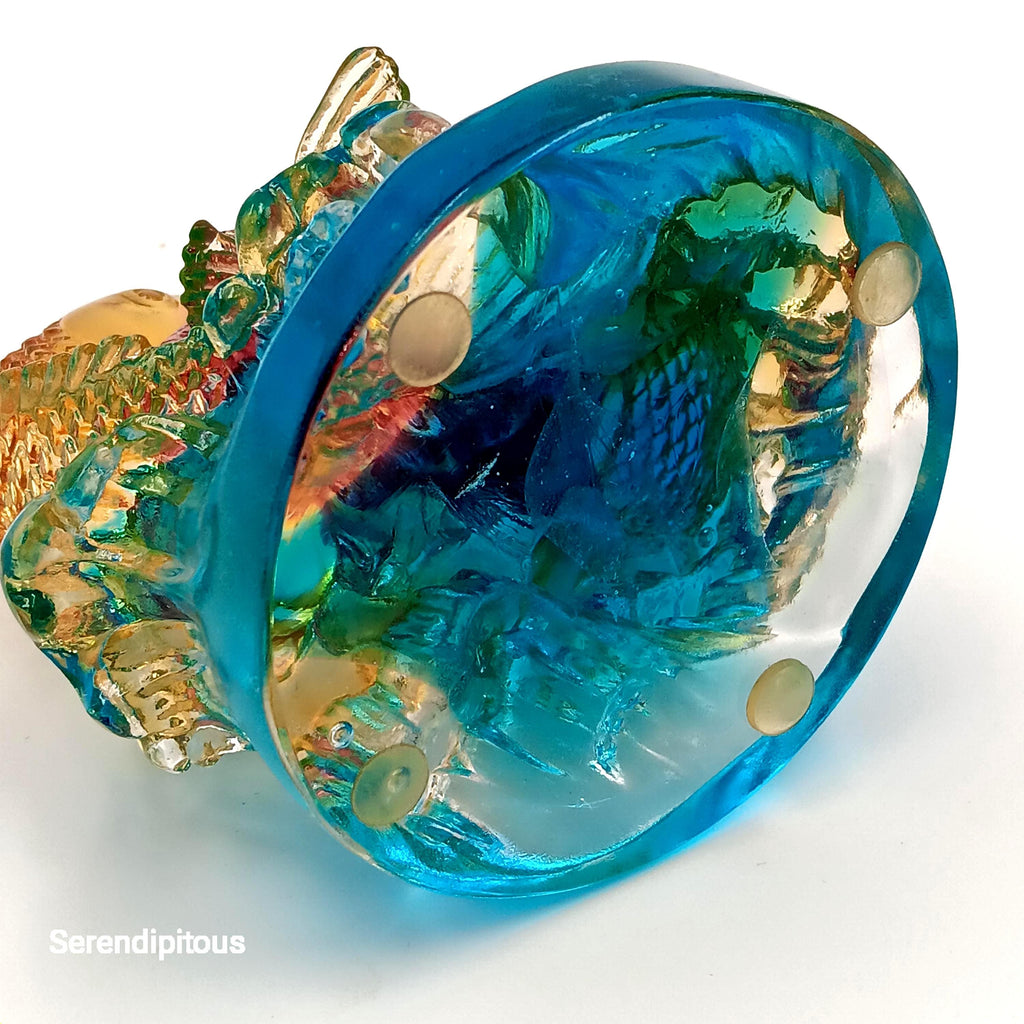 LIULI Crystal Art, Feng Shui, Koi Fish with Lotus Flower